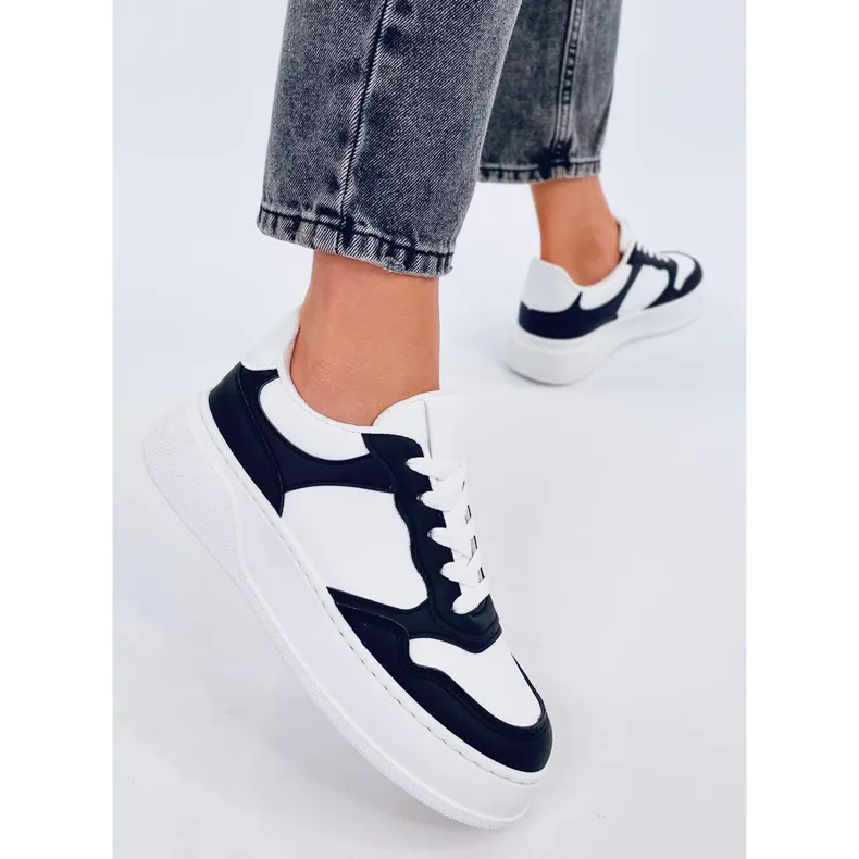 Brewer Zwarte panda damessneakers wit
