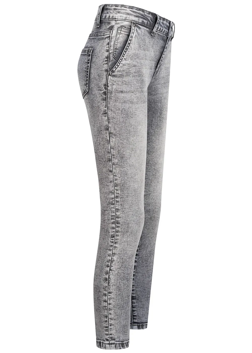 Cloud5ive Dames Denim broek met 5 zakken gewassen look grijs