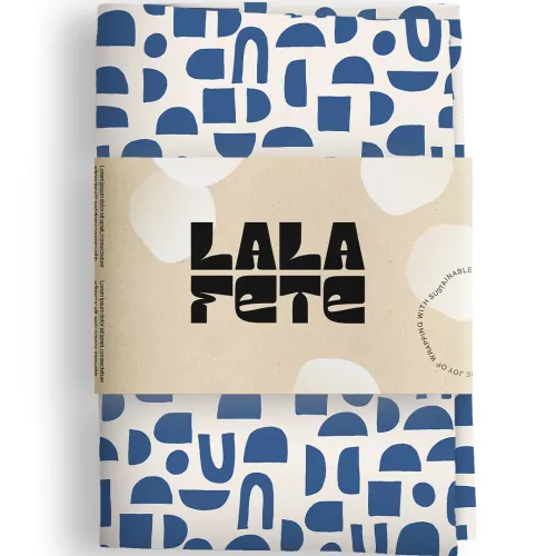 LA LA FETE INPAKDOEK GEBOGEN CONFETTI  BLAUW  70X70 CM