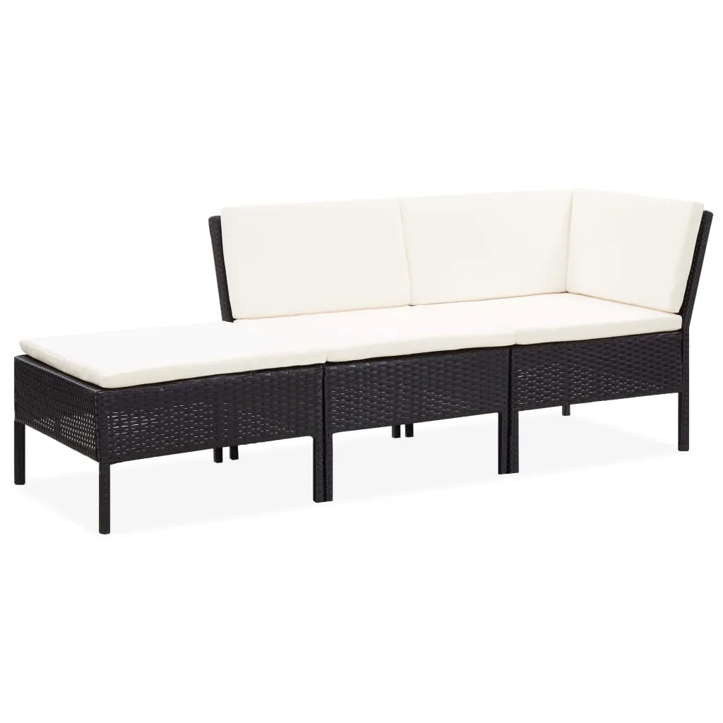 MEDINA 3DELIGE LOUNGESET MET KUSSENS POLY RATTAN ZWART