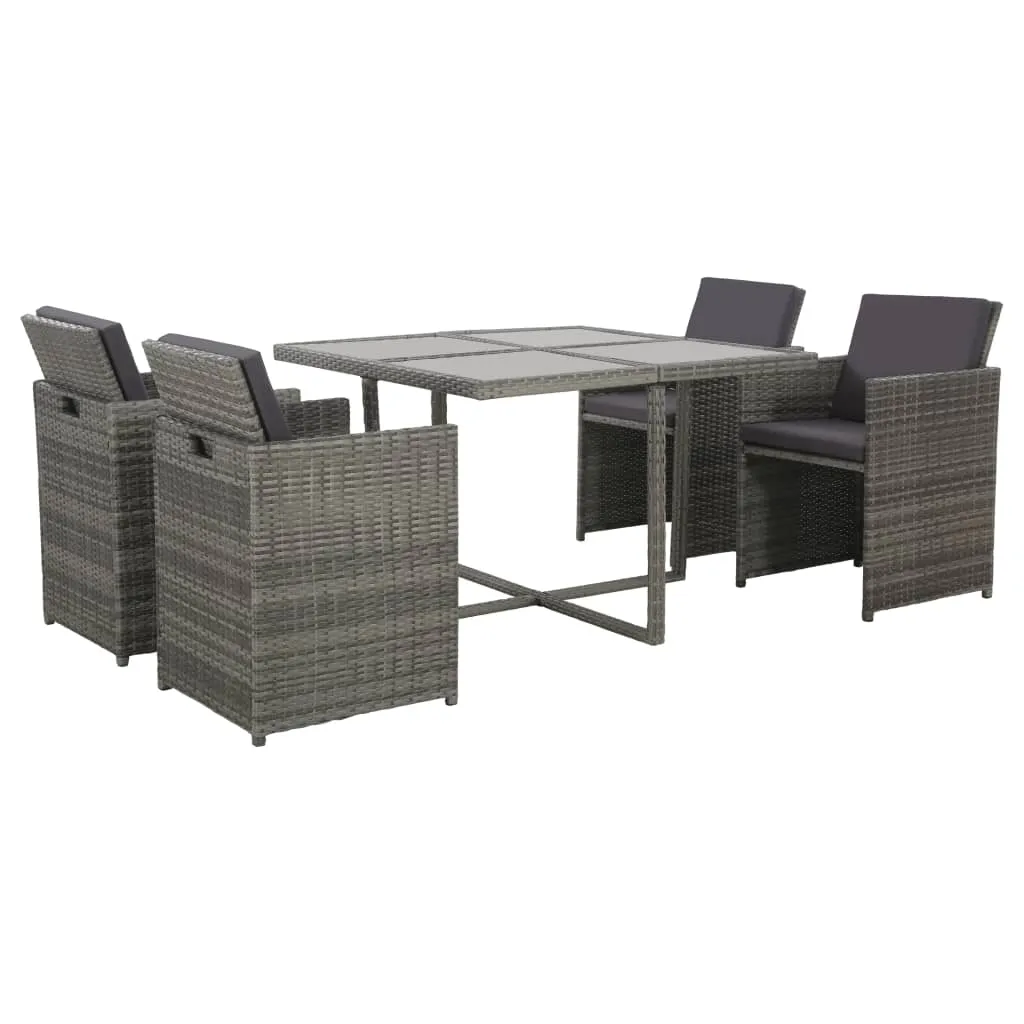 MEDINA 5DELIGE TUINSET MET KUSSENS POLY RATTAN GRIJS