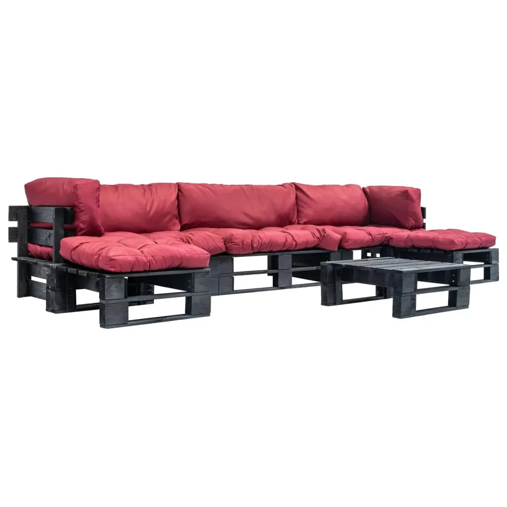 MEDINA 6DELIGE LOUNGESET PALLET MET RODE KUSSENS HOUT