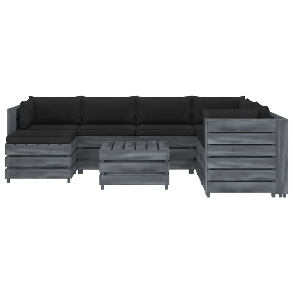 MEDINA 8DELIGE LOUNGESET MET ZWARTE KUSSENS PALLET HOUT