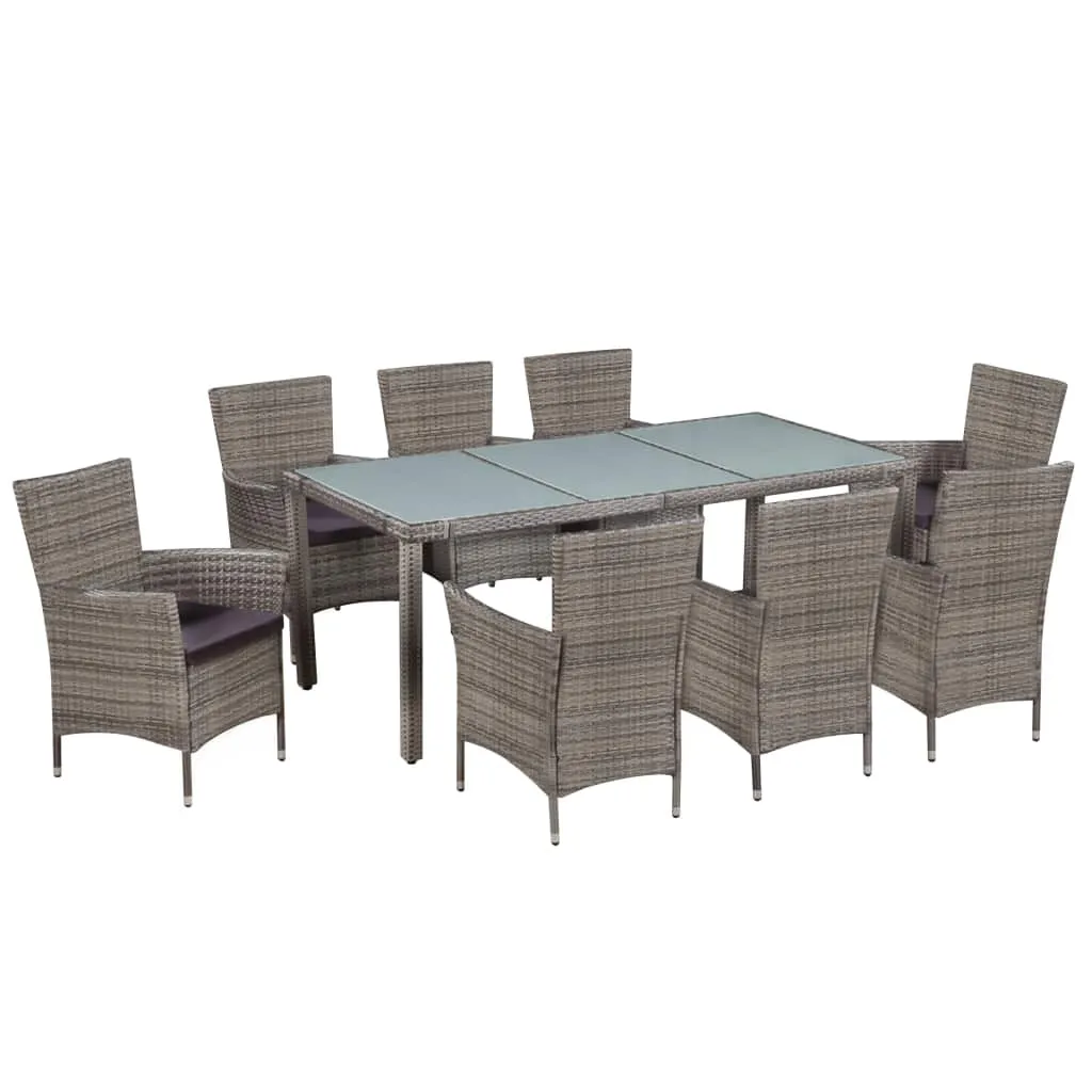 MEDINA 9DELIGE TUINSET MET KUSSENS POLY RATTAN GRIJS