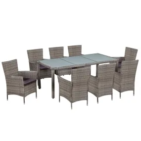 Medina 9-delige Tuinset met kussens poly rattan grijs