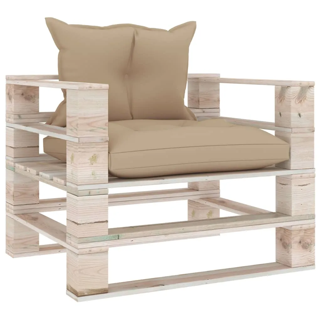 Medina Tuinbank met beige kussens pallet grenenhout