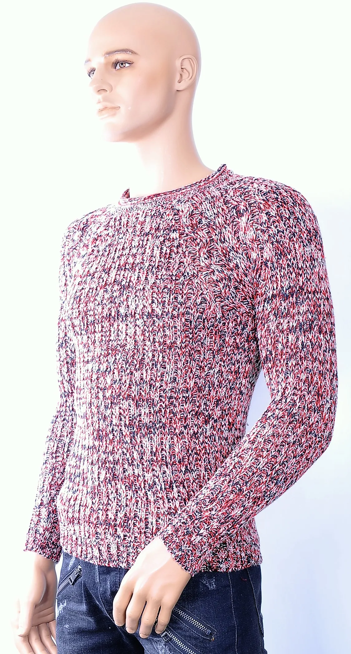 Trick0 grof gebreide ronde hals heren wintertrui Rood